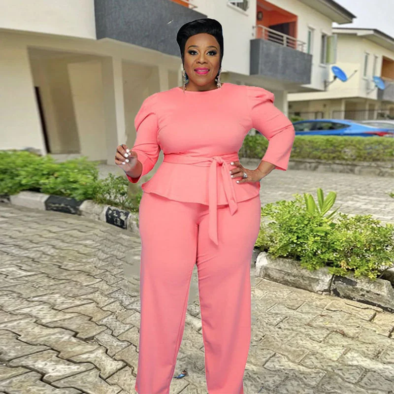 

Plus Size Women Clothing Two Piece Set Large Size Outfits Fall Long Sleeve Tops and Pants Office Suit Dropshipping Wholesale