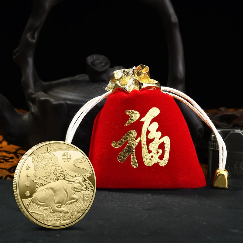 

2021 New Year Gold Coin Twelve Zodiac Ox Commemorative Coins Collection Gift Decorative Coins Collection