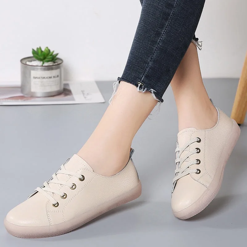

2021 Spring New Authentic Leather Women's Shoes White Shoes Pumps Casual Fashion All-Matching Sneakers