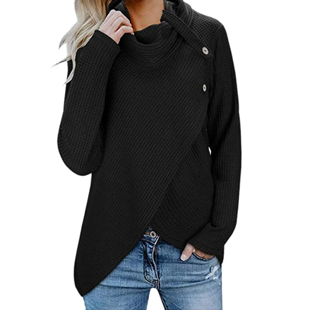 Женский вязаный пуловер с длинным рукавом и воротником-хомутом | Женская одежда