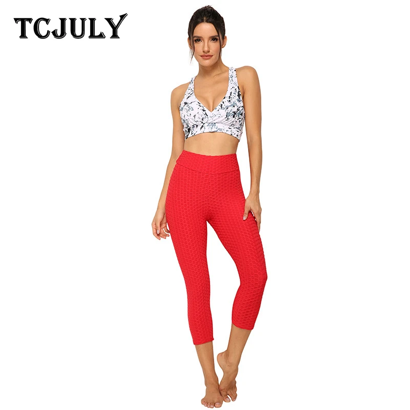 TCJULY новый дизайн однотонные укороченные брюки высокая талия пуш-ап Капри