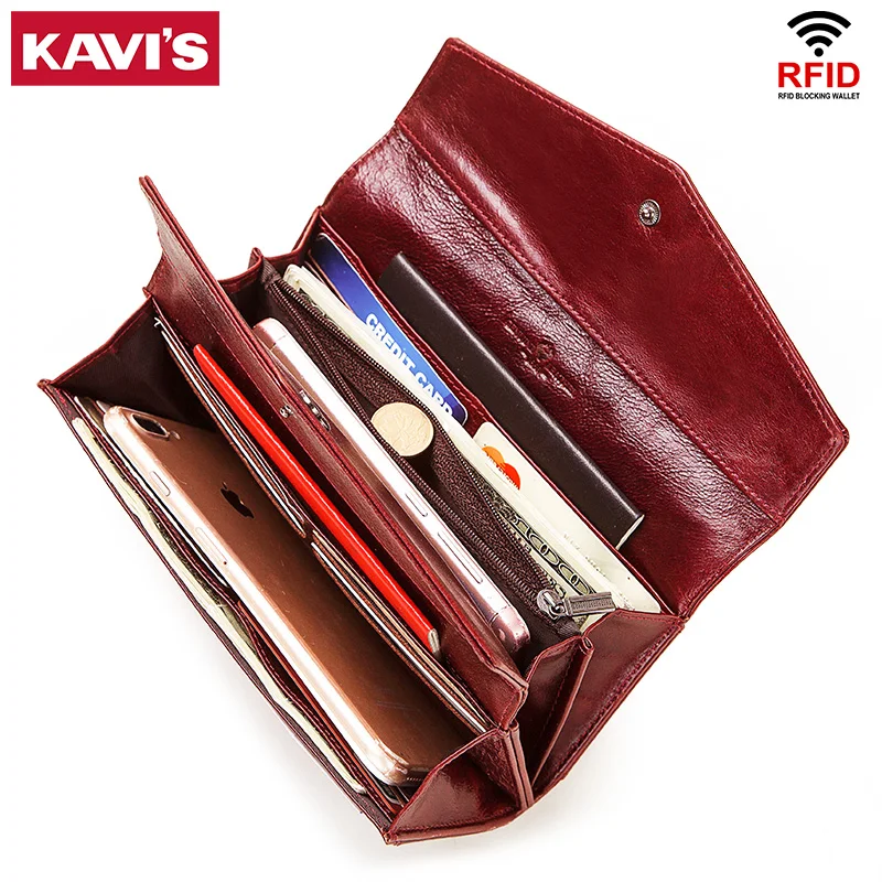 Женский кошелек KAVIS из натуральной кожи Дамское портмоне для мелочи клатч с