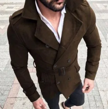 Зимняя мода для мужчин Abrigo Hombre, Приталенный кардиган, пальто, пальто, куртка, однотонная Длинная ветровка, одежда, Тренч, пальто, мужские топы - Цвет: Coffee