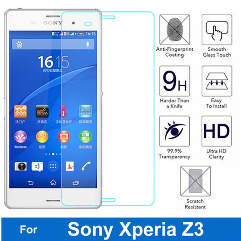 

2Pcs Tempered Glass for Sony Xperia Z3 SO-01G 401SO D6633 D6643 Safety Screen Protectors film on Sony Xperia z3 Protective Glass