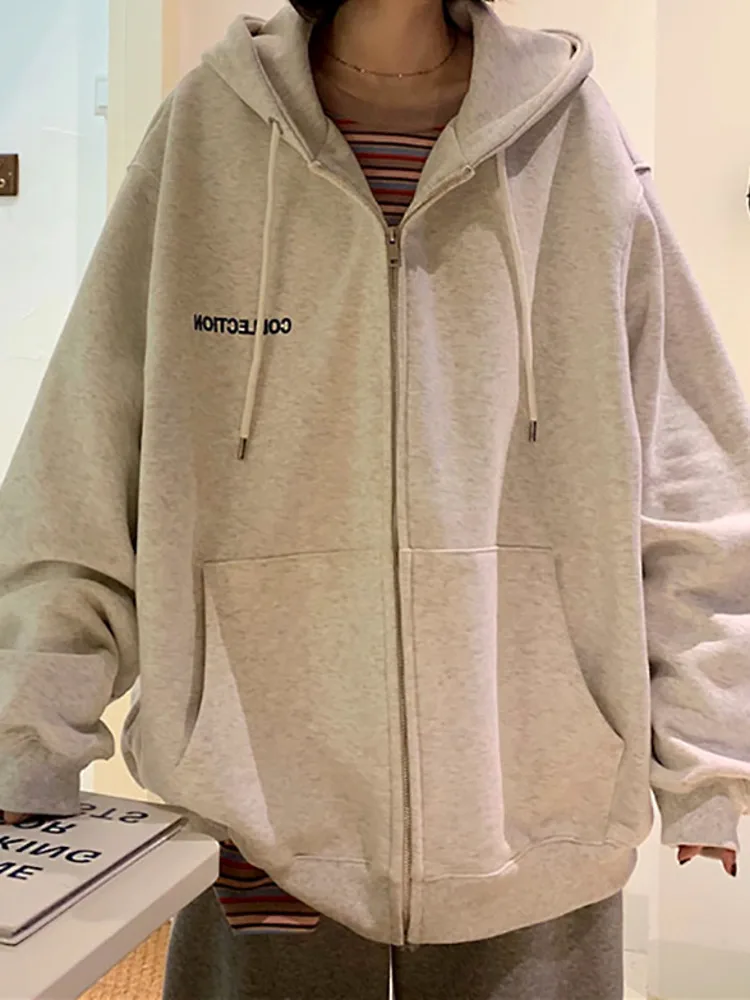 Винтажные толстовки на молнии женская модная Корейская куртка с капюшоном