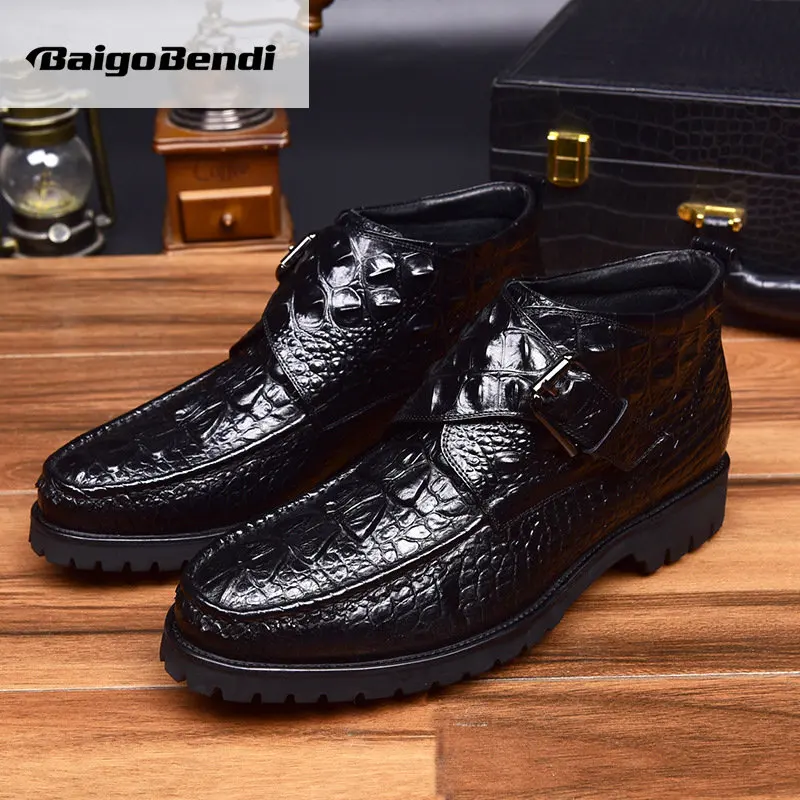 Мужские Формальные туфли с крокодиловым узором и пряжкой на ремешке деловые