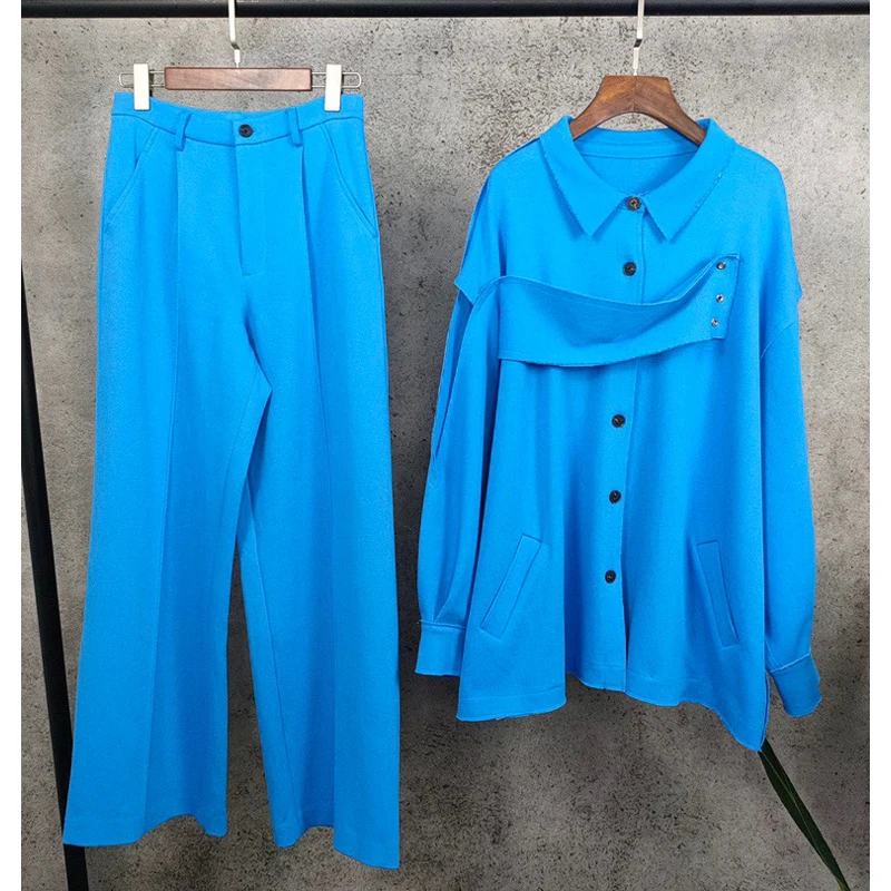 

Женский Повседневный комплект, свободный жакет или прямые широкие брюки, Осень-зима 10,25