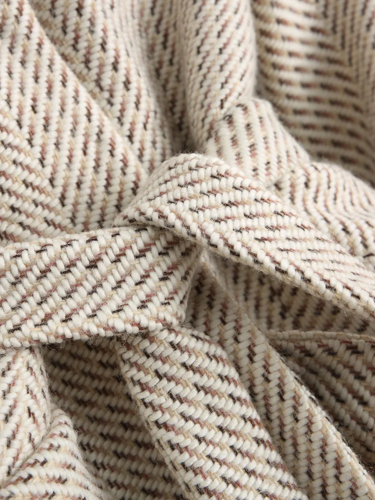 Женское твидовое пальто с подкладкой из меха ягненка теплое шерстяное