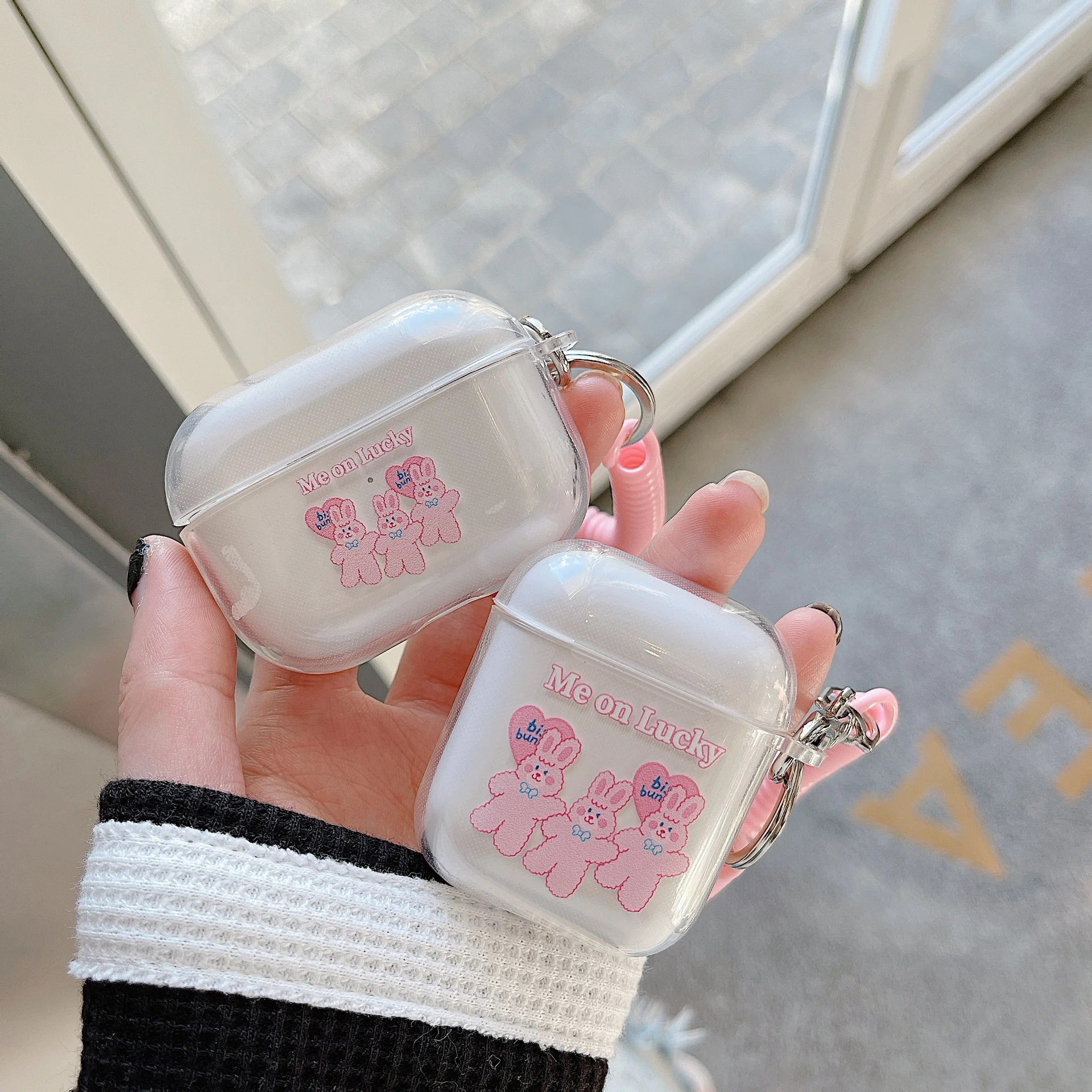 

Чехол для наушников AirPods, мультяшный милый забавный кролик, мягкий прозрачный чехол из ТПУ для AirPods 2 AirPods Pro с ремешком