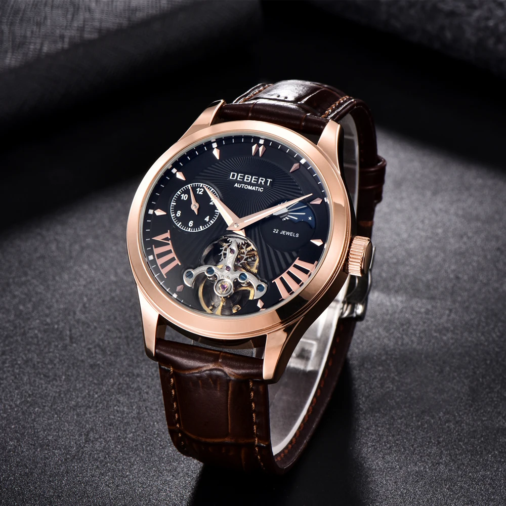 Мужские водонепроницаемые часы с синим циферблатом и кожаным ремешком 41