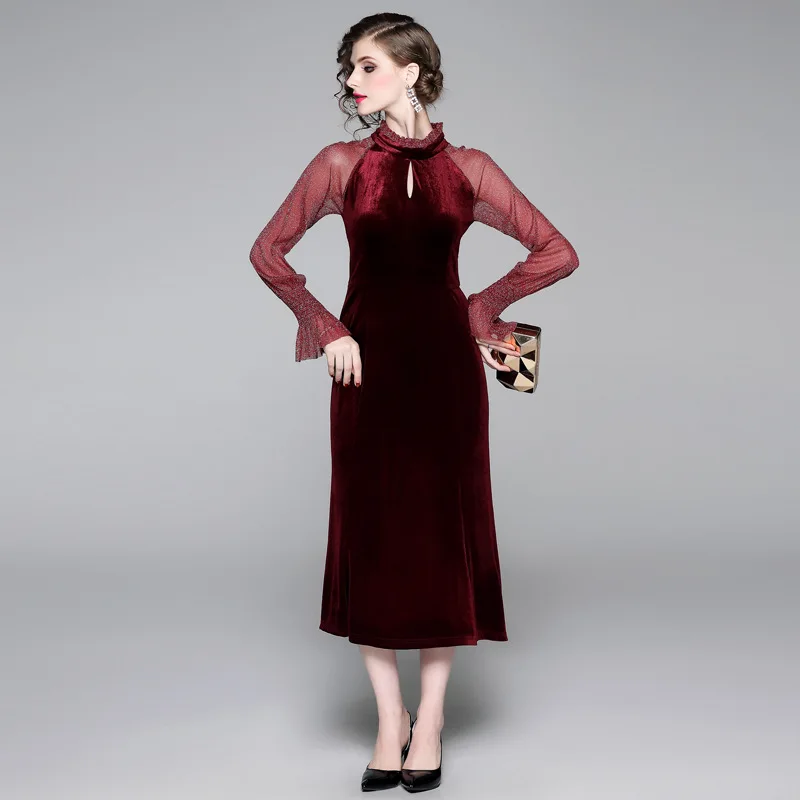 Женское платье с рукавами фонариками и воротником стойкой|Женские платья| |