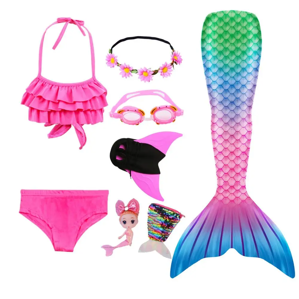 Хвост русалки для девочек Детский купальный костюм Костюм Русалки Купальник Goggle