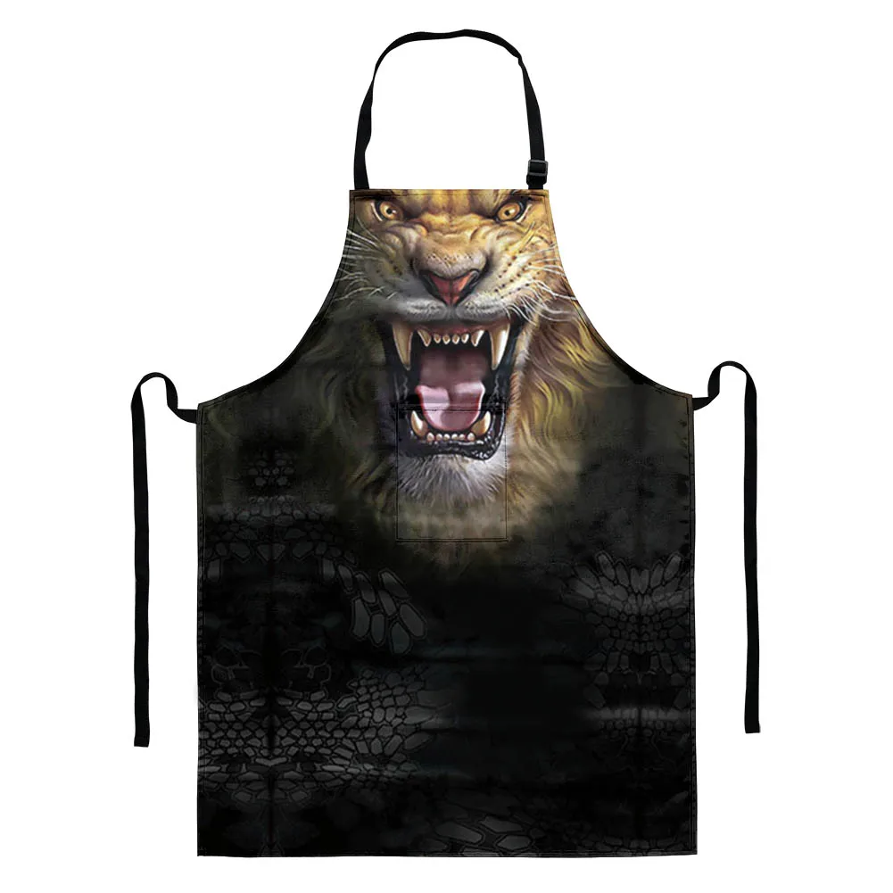 

Новинка 2020, регулируемый Рабочий Фартук из ткани с карманами для инструментов, крутой нагрудник с изображением животных, черный кухонный на...