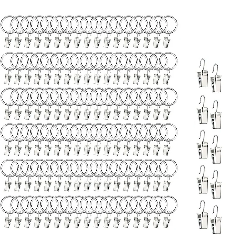 

100 шт. Шторы кольцо с зажимом и 10 шт. пряди для наращивания, 1 дюйм (2,54 мм) с металлическим декором серебро Шторы окна кольцо