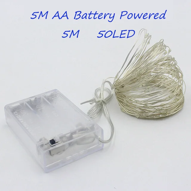 5M 50LED AA Battery Светодиодный светильник-гирлянда с серебряной проволокой, теплая белая Гирлянда, украшение для дома, Рождества, свадьбы, вечеринки, питание от батареи, тесто, USB, 10 м - Испускаемый цвет: 5M 50LED AA Battery