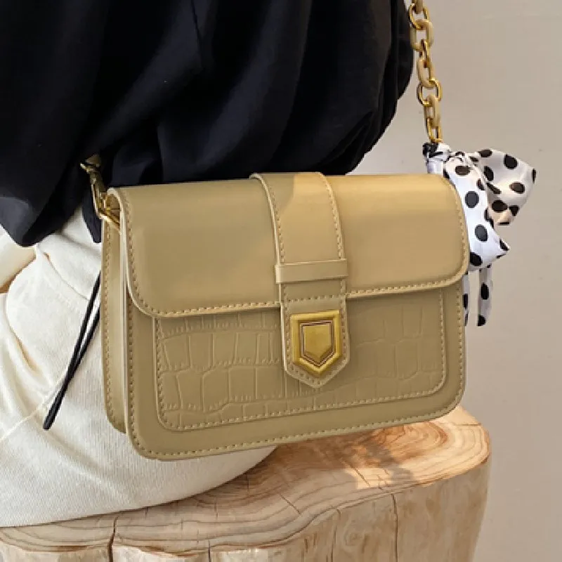 

Women Small Square Handbags Fashion Scarves Chain Crocodile Pattern PU Leather Crossbody Bag Female Clamshell Shoulder Bags Sac