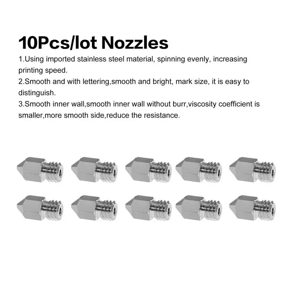 

10Pcs/lot Stainless Steel MK8 Nozzle Extruder Print Head 0.2/0.3/0.4/0.5mm For 1.75mm Filamnet 3D Printer Parts