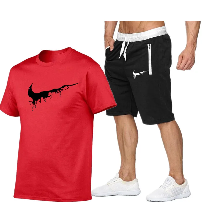 

New cotton men's casual fashion T-shirt + sports shorts suit summer high-quality cotton T-shirt sports running wear S-2XL