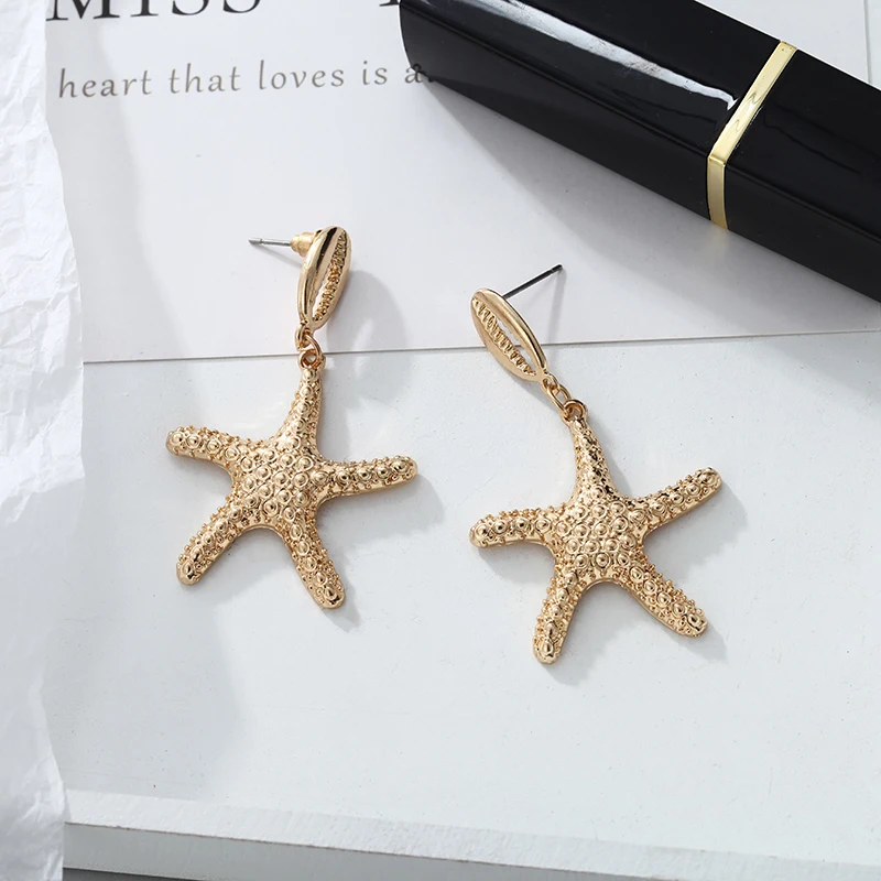 2019 корейские серьги-капли с тиснением в виде морской звезды большие золотые