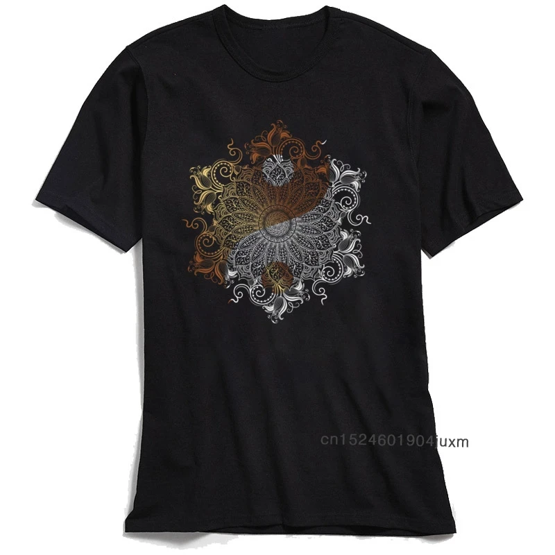 

Street T-Shirt for Men Summer T Shirt Graphic Mandala Fire Ice Yin Yang Tshirt Lovers Day Pure Cotton Short Sleeve Tops Tees