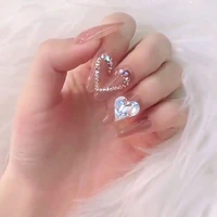 24pcsset nails extension system full cover coffin medium dripping diamond heart shape press on false nail tips