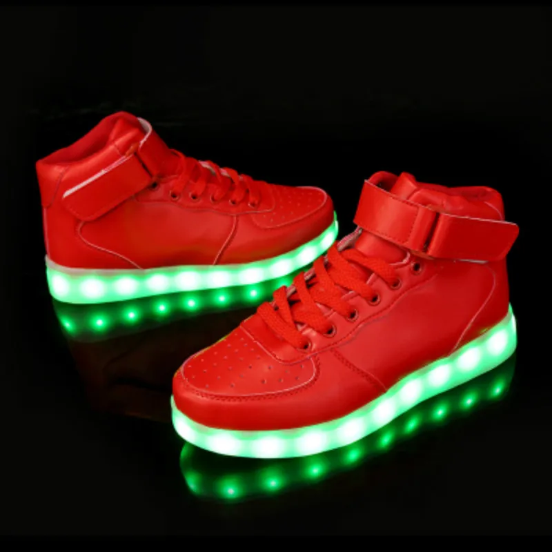

High Quality Children LED Luminous Sneakers Usb Charging Red Men Women Shoes Light Shoes Glowing Sneakers Gold High Top Shoes