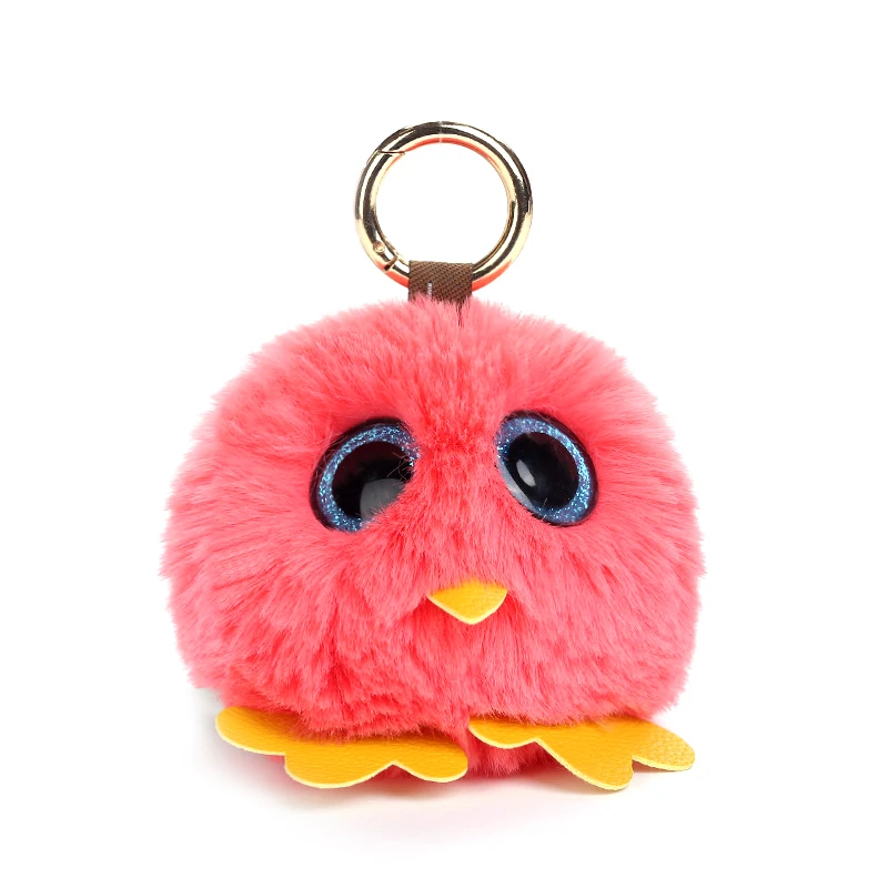 

Cute Girls Fluffy Rabbit Fur Pompom Owl Key Chain Women Pompom Ball Animal Keychain On Bag Car Trinket Jewelry Party Gift