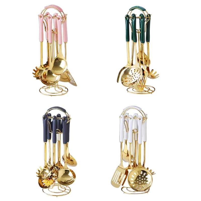 

Набор кухонной утвари Nordic 7 шт., ложка из нержавеющей стали, лопатка Черпак с керамической ручкой, карусель, инструменты N1HF