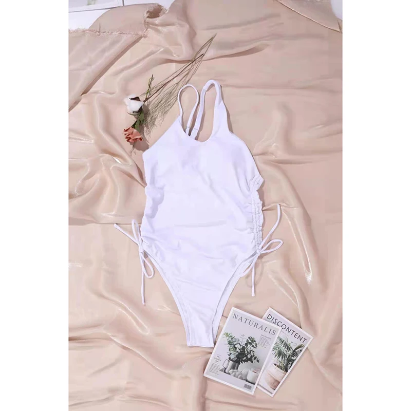 

Rivertrip One Shoulder Swimsuits One-piece Women's Swimwear 2021 New Drawstring Bodysuit Cut Out Bathing Suit High Leg Beachwear