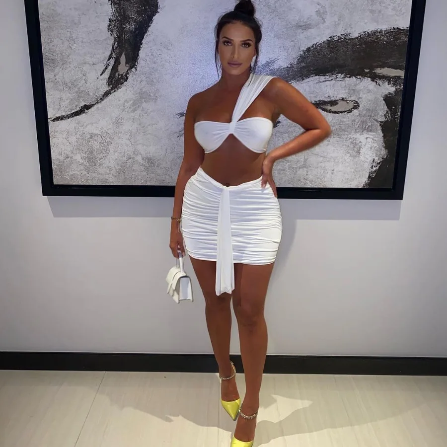 

New Sleeveless Solid Color Short Tube Top Pleated Two-piece Set