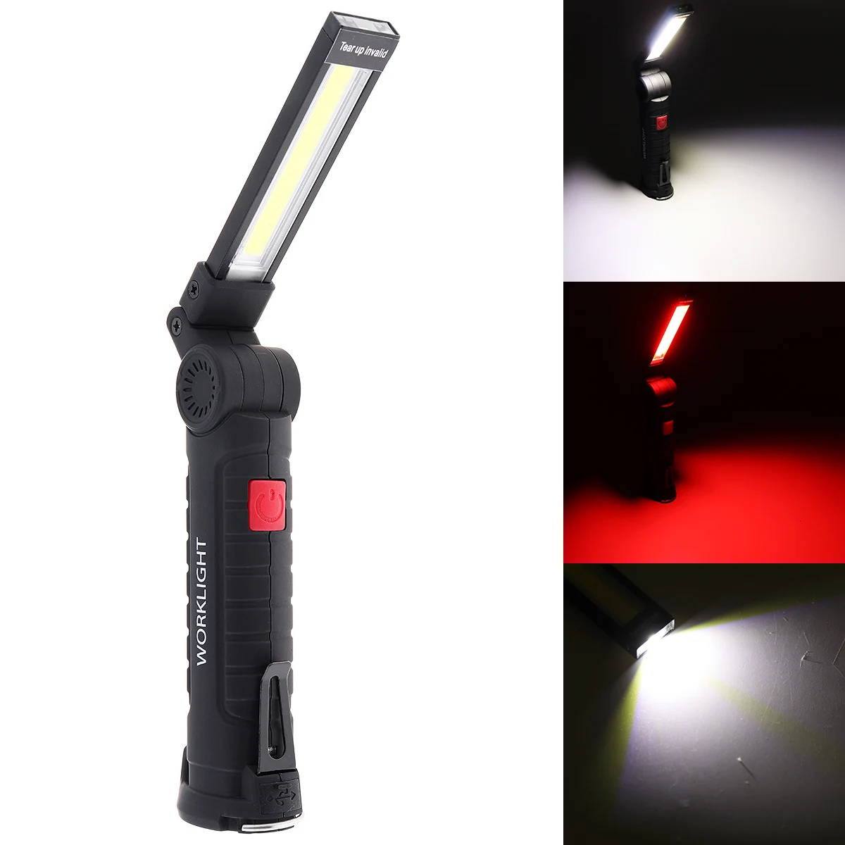 

SecurityIng COB Flashlight Portable 5 Mode Torch USB Rechargeable LED Work Light Lantern Hanging Hook Lamp for Outdoor Camping
