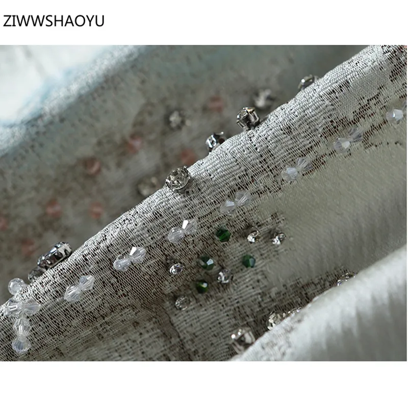 

Ziwwshaoyu 2021 Summer Woman Fashion Lapel Long Sleeve Frills Blouse + Floral Print Crystal Slim Knee-Length Skirt 2 Piece Set