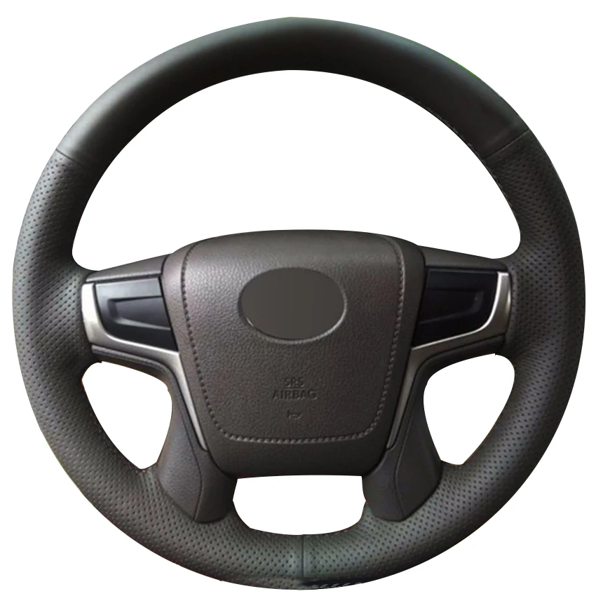 Черный натуральный кожаный чехол рулевого колеса автомобиля для Toyota Land Cruiser