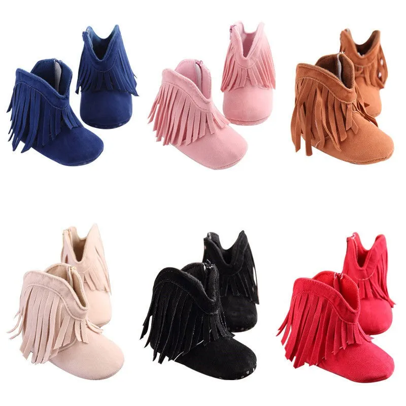 Moccs/мокасины для новорожденных девочек и мальчиков; однотонная обувь с бахромой; мягкая детская нескользящая обувь на нескользящей подошве; 0-18 месяцев