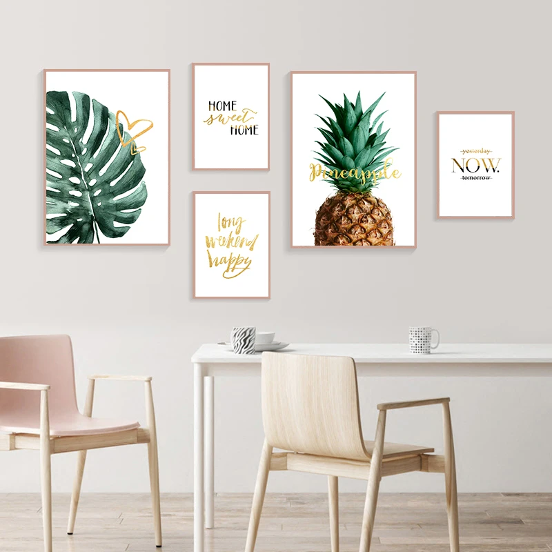 

Pineapple Canvas Painting Print Plant Pictures Leaves Wall Art Quotes Poster And Prints Minimalism Wall Pictures For Living Room