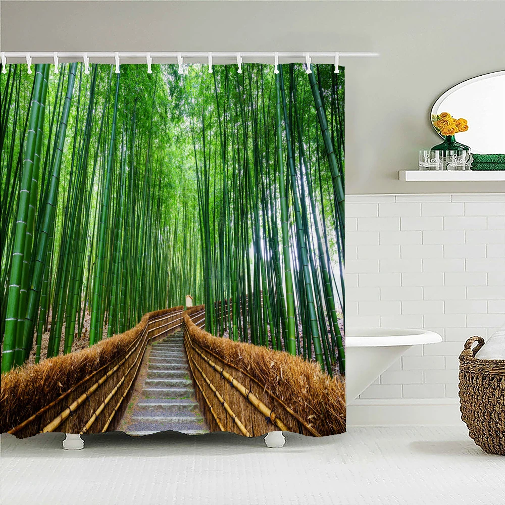 

Tropical Forest Natural landscape 3D Fabric Shower Curtains Scenery Waterproof Bathroom Curtain Polyester Bath Screen Home Decor