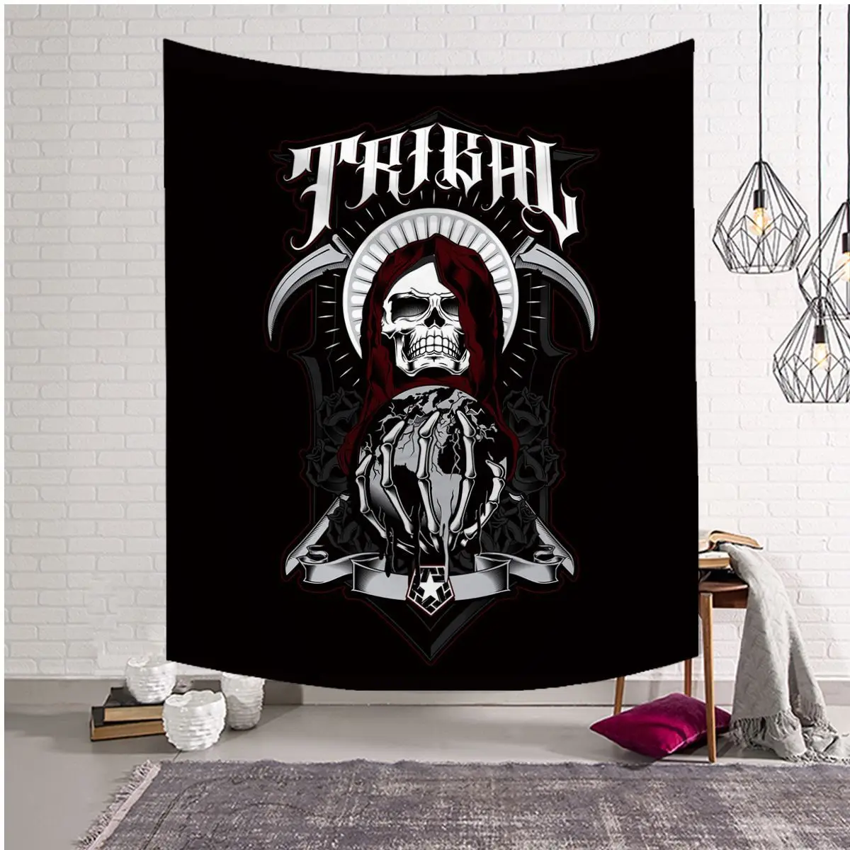 Гобелен хиппи с черепом и флагом баннер настенное подвесное одеяло из полиэстера