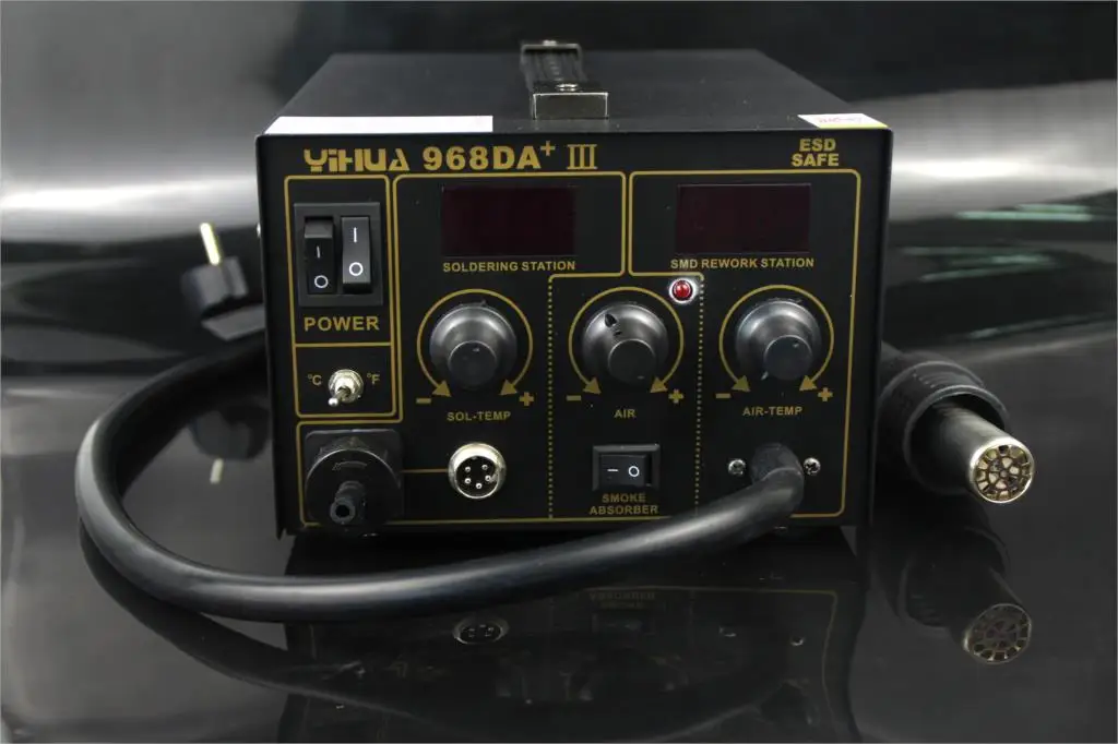 

Hot Air Repair Rework Station YIHUA 968DA+ With Digital SMD Soldering Iron Tip 110V/220V