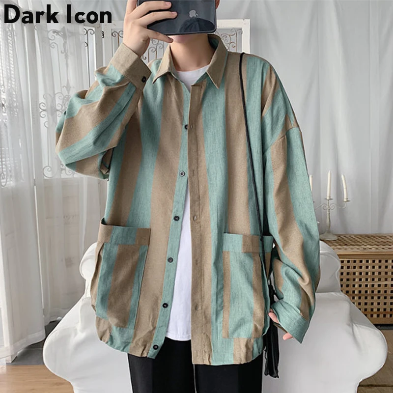 Темная икона повседневные мужские рубашки с большим карманом платье 2019 модная