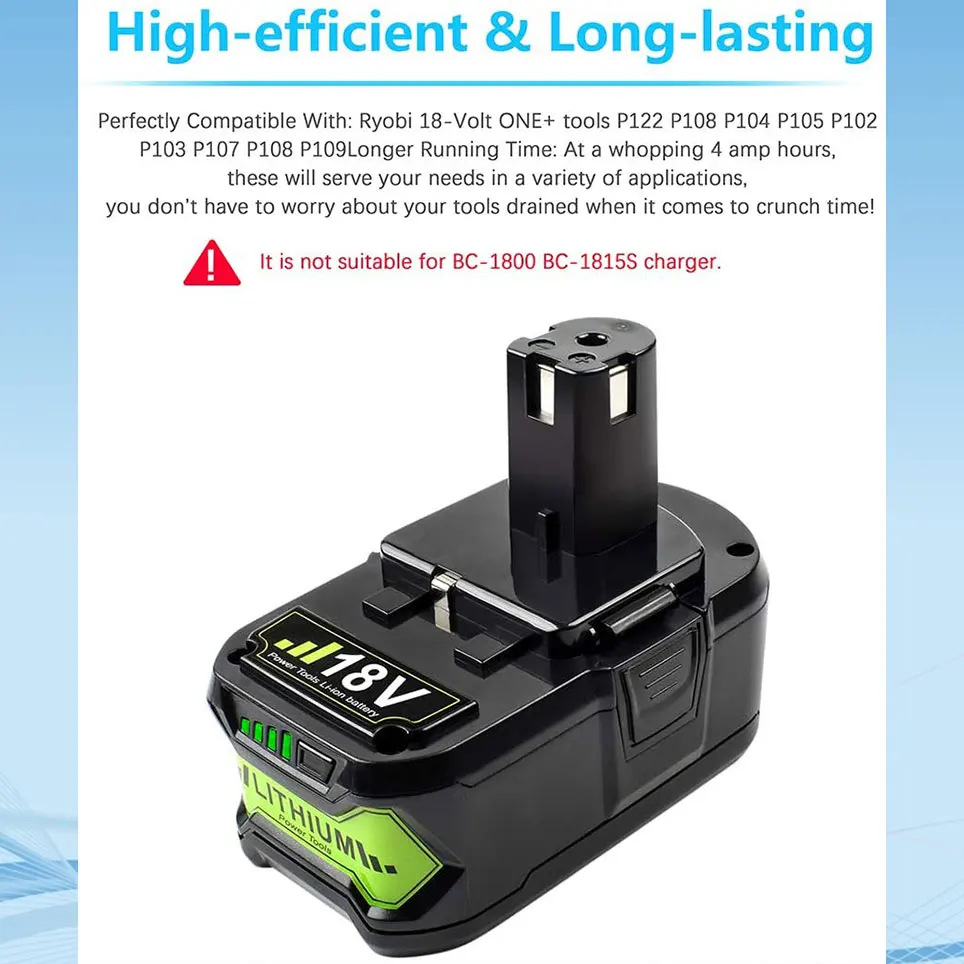 

TURPOW 6.0Ah 18V high-capacity lithium ion replacement battery for 18V ONE+ P102 P103 P105 P107 P122 Cordless power tool battery