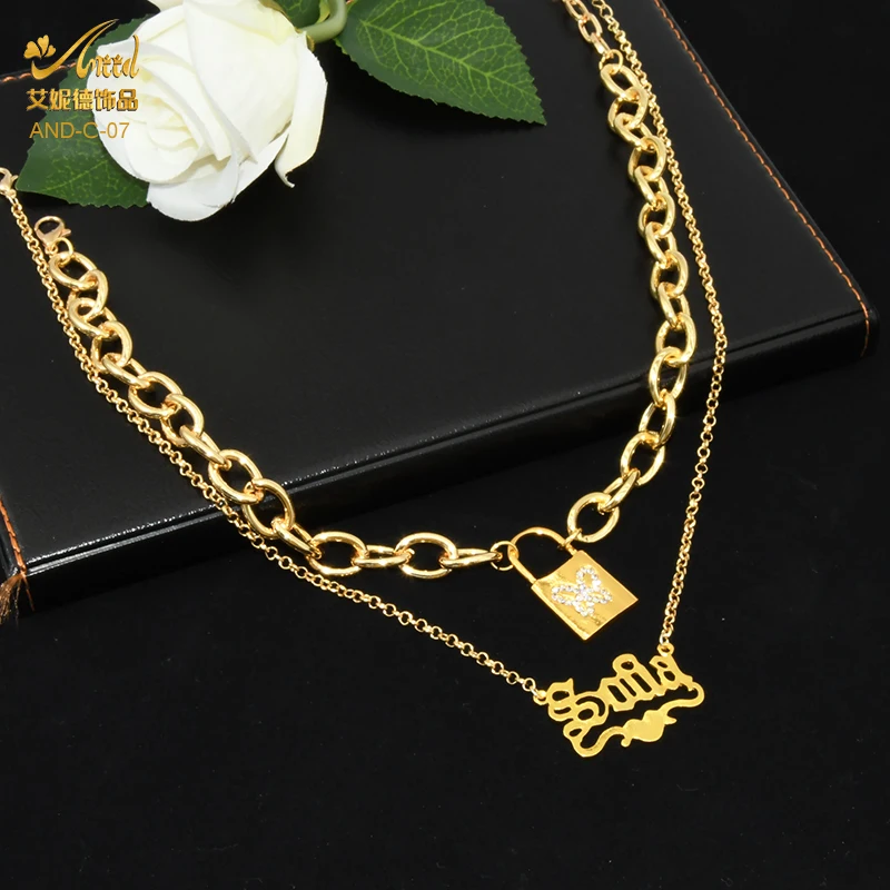 

ANIID Lock Necklace Women Multilayer Butterfly Pendant Key Padlock Jewelry Gold Color Chain Choker Punk Charms Chunky Female
