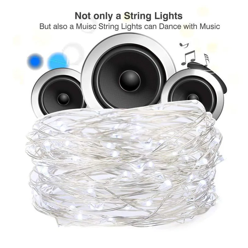 Водонепроницаемая светодиодная музыкальная гирлянда 3AA с батарейным отсеком и