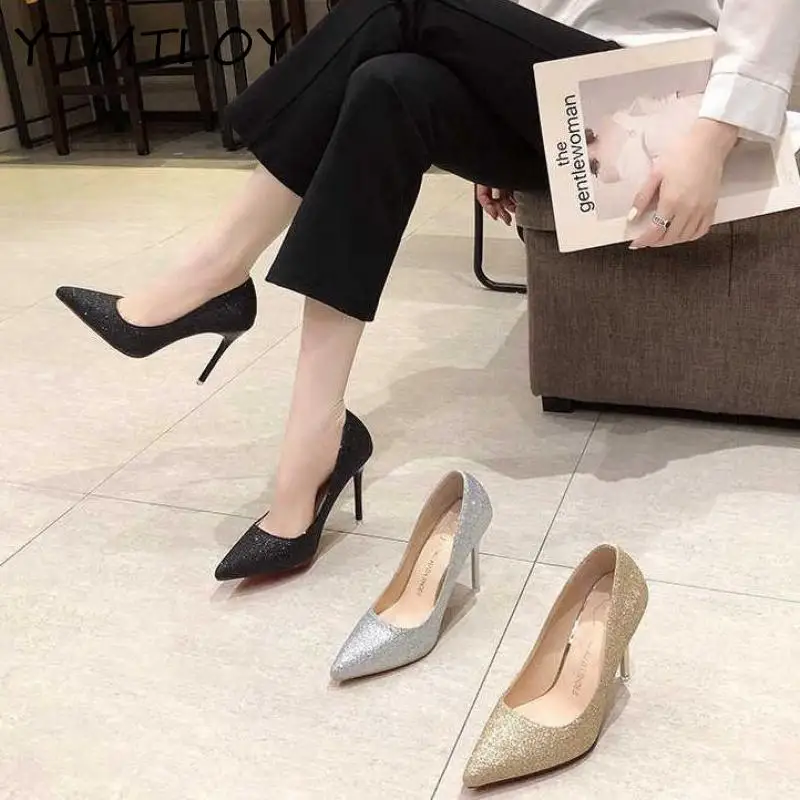 Fashion Sexy Rhinestone Women's Shoes Pointed Toe High Heel Sequins Bridal Wedding Ladies Classic Heels | Обувь