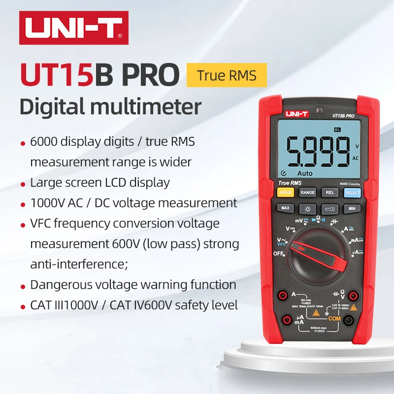 

UNI-T Цифровой мультиметр True RMS UT17B PRO/UT15B PRO 1000 В AC/DC 6000 дисплей цифровой VFC 600 в предупреждение о опасном напряжении