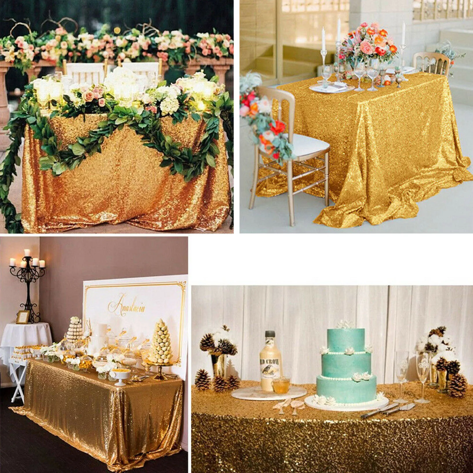 Блестящая скатерть с блестками Золотая на свадьбу день рождения вечеринку