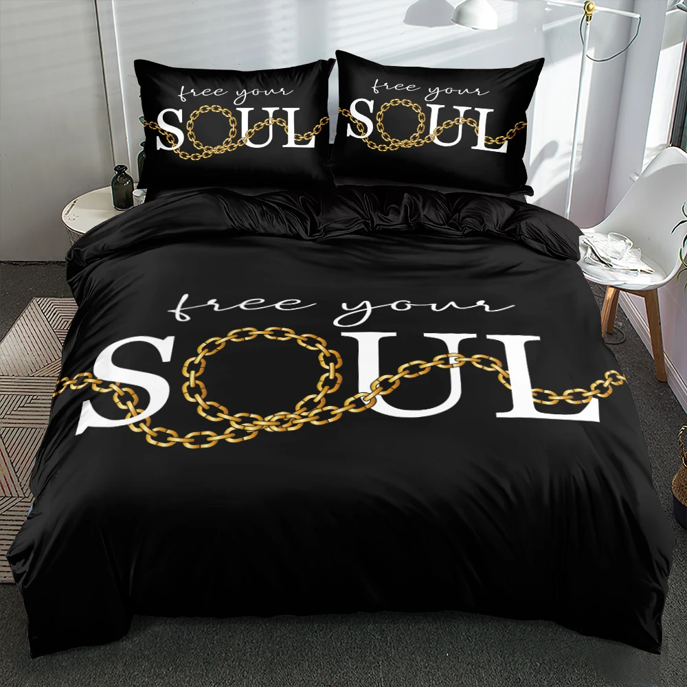 

Luxury Euro Gold Lock Bed Linen Black Comforter/Duvet Cover Set Twin Queen King Size 265x230cm Bed Linen Bedrooms Custom Design