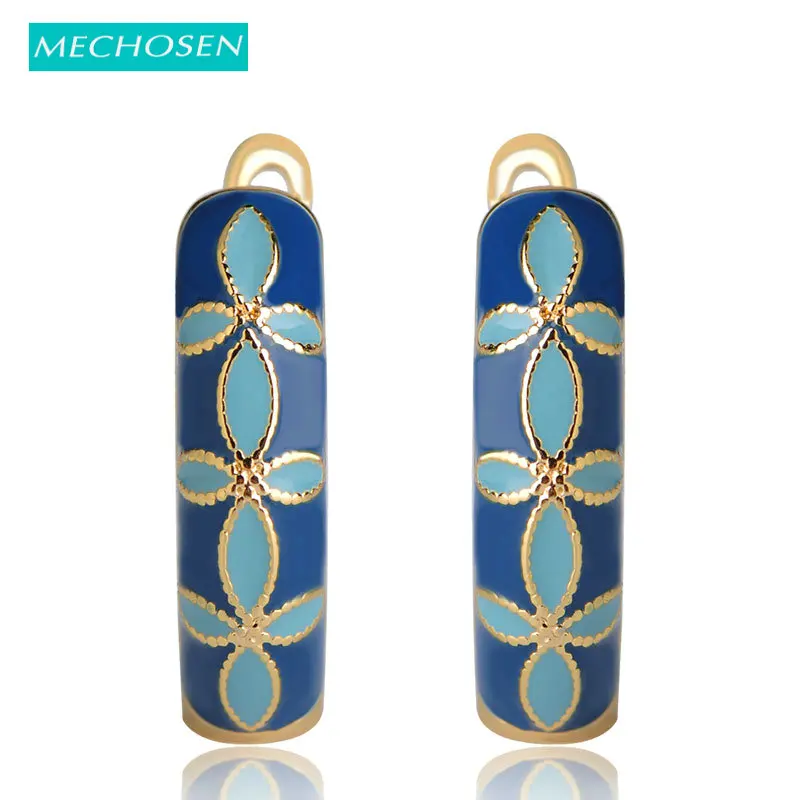 

MECHOSEN New Fashion Enamel Flower Stud Earrings For Women Girl Gold Color Copper Metal English Lock Brincos Ear Piercing Joyas