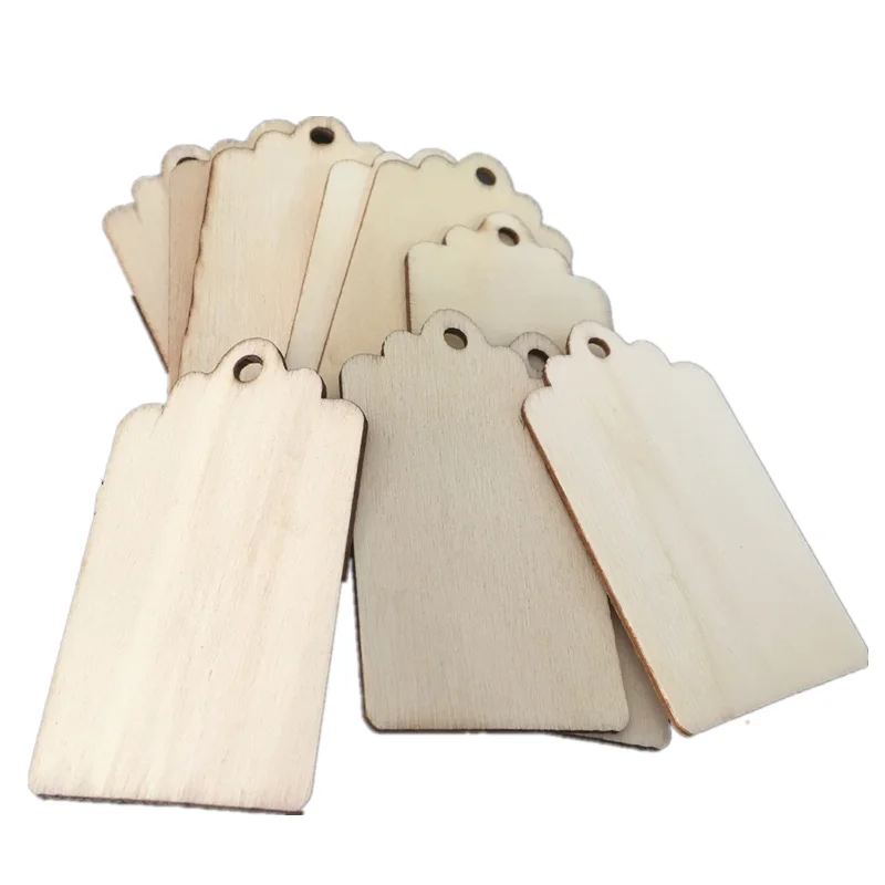 

10PCS Unfinished Nature Wood Slice Gift Tags Blank Rectangle Wooden Hanging Label with Hemp Ropes for Wedding Party DIY Decor