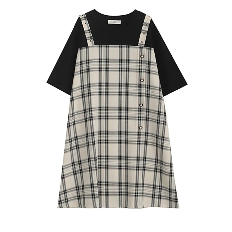 Женское черное клетчатое платье футболка большого размера новое Свободное с