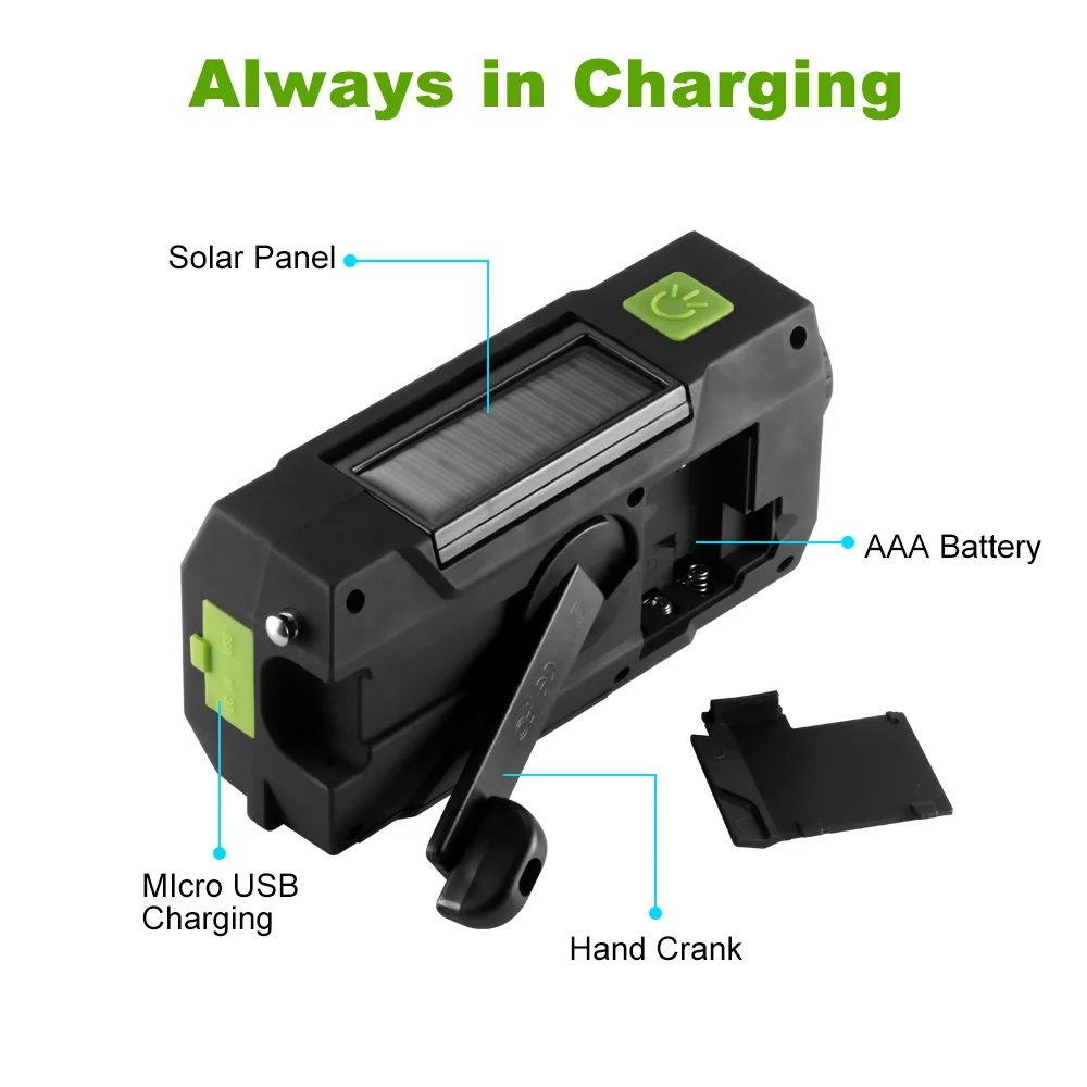 NOAA Погоды Радио аварийный ручной фонарь с солнечной рукоятка автономным